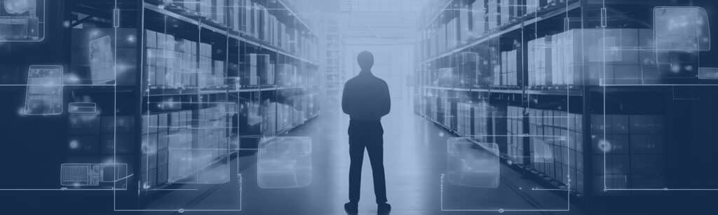Man standing in digitally enhanced warehouse | Improve Warehouse Efficiency